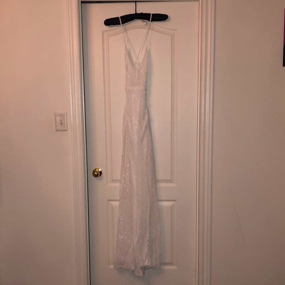 XS Fashionnova white sequin maxi dress